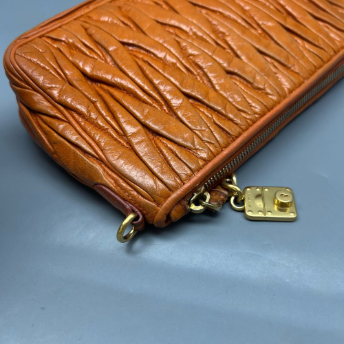 Miu Miu Shoulder Bag Crumpled Lambskin Orange