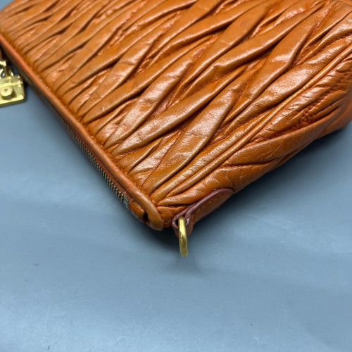 Miu Miu Shoulder Bag Crumpled Lambskin Orange