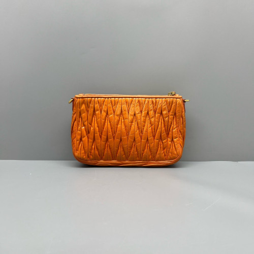 Miu Miu Shoulder Bag Crumpled Lambskin Orange