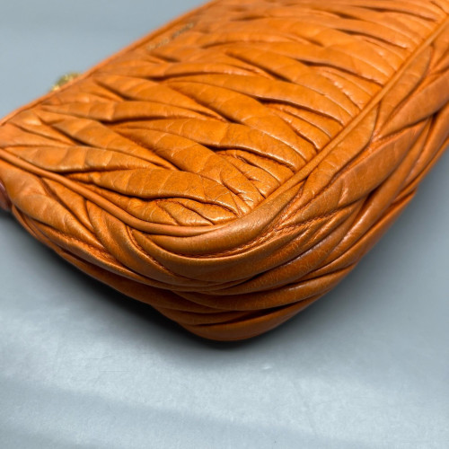 Miu Miu Shoulder Bag Crumpled Lambskin Orange