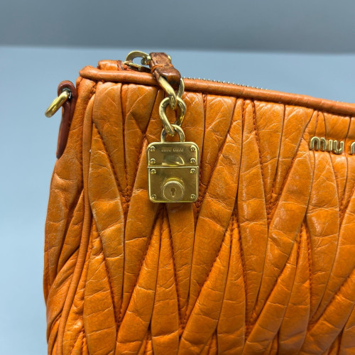 Miu Miu Shoulder Bag Crumpled Lambskin Orange