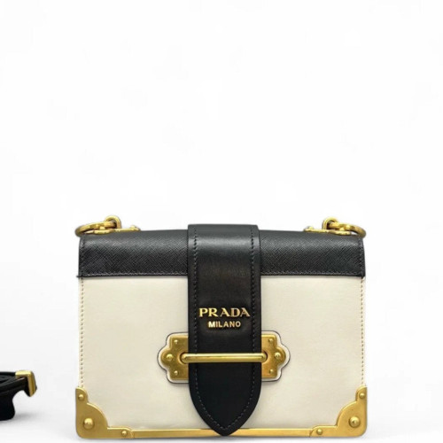 Prada Small Cahier Calfskin Black White