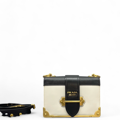 Prada Small Cahier Calfskin Black White