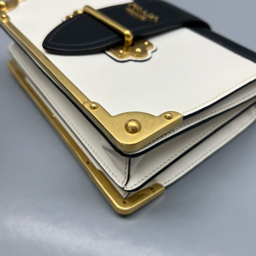 Prada Small Cahier Calfskin Black White