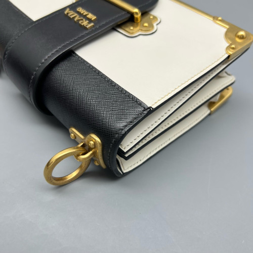 Prada Small Cahier Calfskin Black White