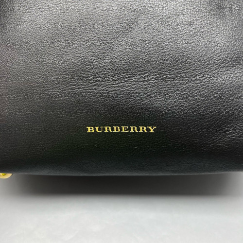 Burberry Small Banner Tote Calfskin House Check Black Khaki Red