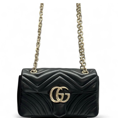 Gucci Chevron Mini GG Marmont Calfskin Black Gucci Chevron Mini GG Marmont Calfskin Black