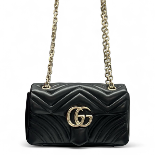 Gucci Chevron Mini GG Marmont Calfskin Black Gucci Chevron Mini GG Marmont Calfskin Black