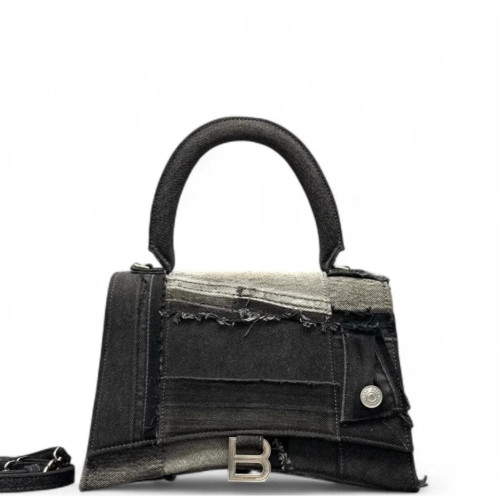 Balenciaga Hourglass Top Handle Medium Denim Black Grey Balenciaga Hourglass Top Handle Medium Denim Black Grey