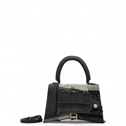 Balenciaga Hourglass Top Handle Medium Denim Black Grey Balenciaga Hourglass Top Handle Medium Denim Black Grey