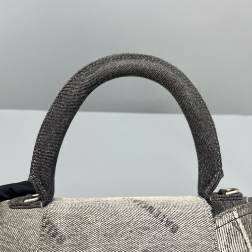 Balenciaga Hourglass Top Handle Medium Denim Black Grey Balenciaga Hourglass Top Handle Medium Denim Black Grey