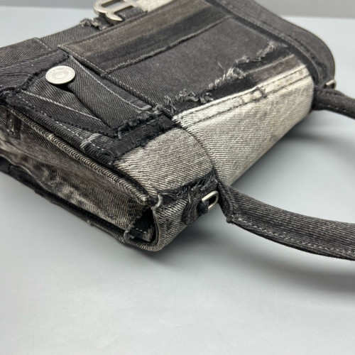 Balenciaga Hourglass Top Handle Medium Denim Black Grey Balenciaga Hourglass Top Handle Medium Denim Black Grey