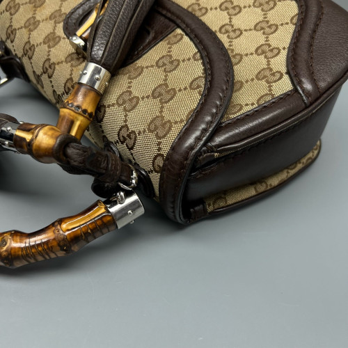 Gucci Bamboo Lady Lock Bamboo Top Handle Bag GG Supreme Monogram Calfskin Brown Khaki