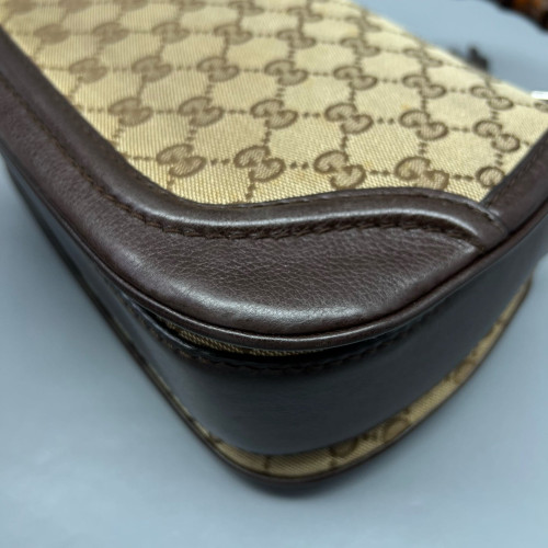 Gucci Bamboo Lady Lock Bamboo Top Handle Bag GG Supreme Monogram Calfskin Brown Khaki