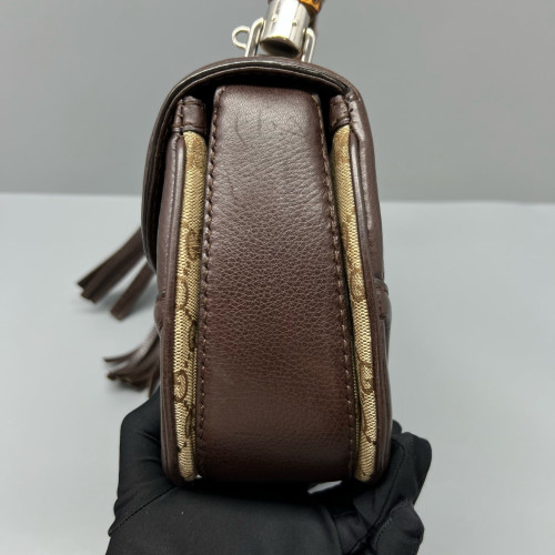 Gucci Bamboo Lady Lock Bamboo Top Handle Bag GG Supreme Monogram Calfskin Brown Khaki