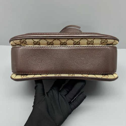 Gucci Bamboo Lady Lock Bamboo Top Handle Bag GG Supreme Monogram Calfskin Brown Khaki