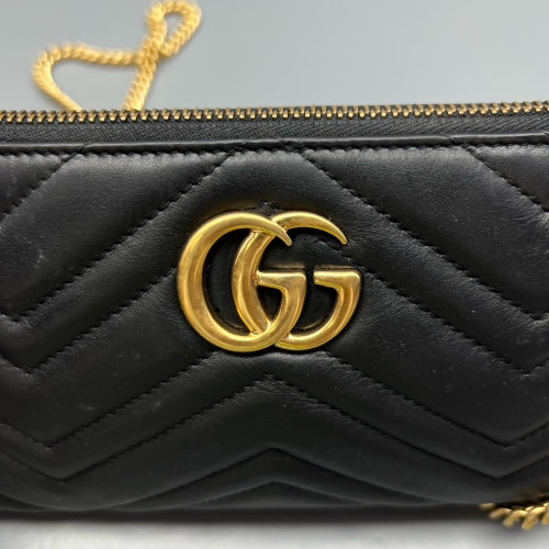 Gucci Chevron Shoulder Bag Calfskin Black Gucci Chevron Shoulder Bag Calfskin Black