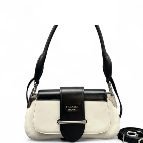 Prada Medium Sidonie Shoulder Bag Calfskin Black White