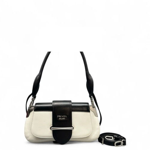 Prada Medium Sidonie Shoulder Bag Calfskin Black White