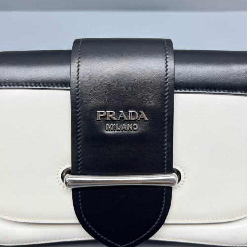 Prada Medium Sidonie Shoulder Bag Calfskin Black White