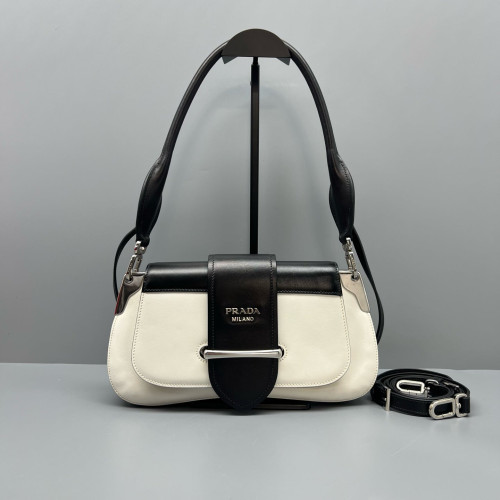 Prada Medium Sidonie Shoulder Bag Calfskin Black White