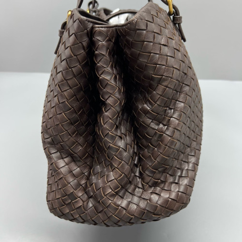 Bottega Veneta Large Roma Tote Bag Lambskin Intrecciato Nappa Dark Brown
