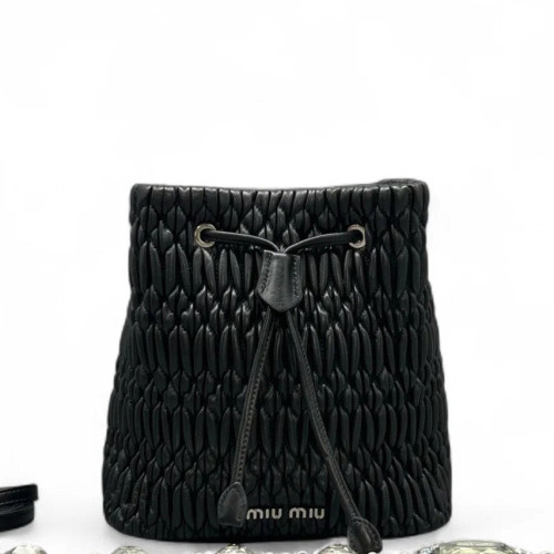 Miu Miu Bucket Crumpled Lambskin Black