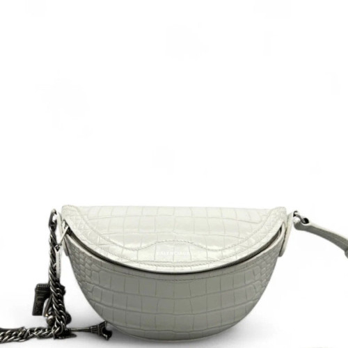 Balenciaga Xxs Souvenir Belt Bag Calfskin Crocodile Embossed White