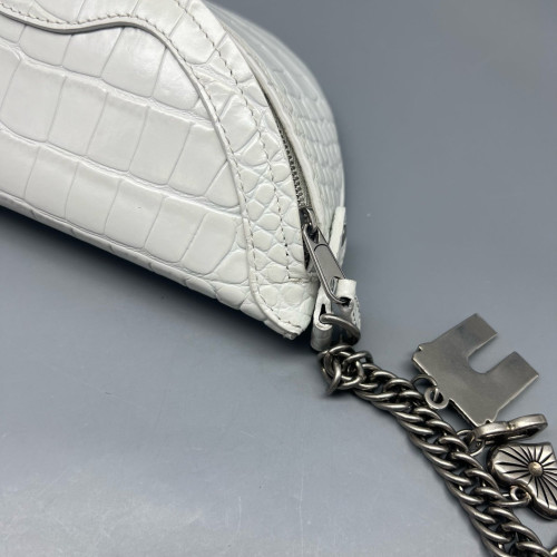 Balenciaga Xxs Souvenir Belt Bag Calfskin Crocodile Embossed White