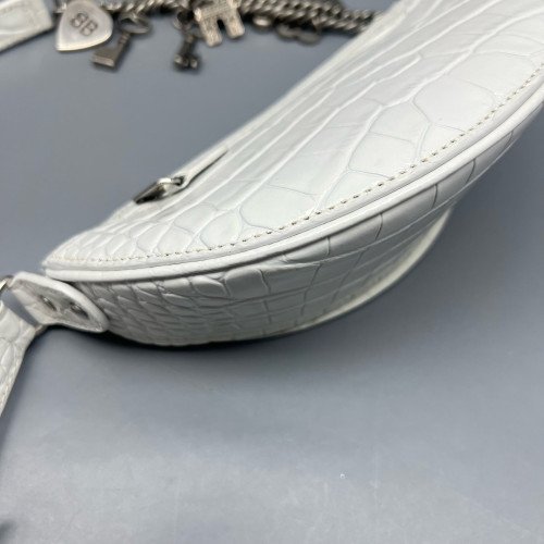 Balenciaga Xxs Souvenir Belt Bag Calfskin Crocodile Embossed White