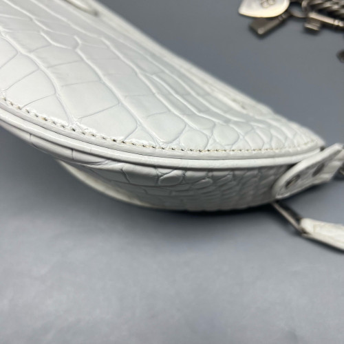 Balenciaga Xxs Souvenir Belt Bag Calfskin Crocodile Embossed White