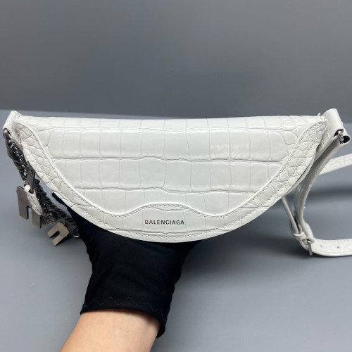 Balenciaga Xxs Souvenir Belt Bag Calfskin Crocodile Embossed White