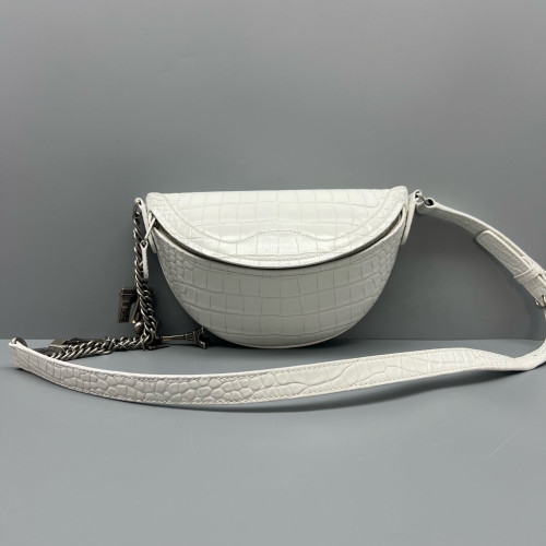 Balenciaga Xxs Souvenir Belt Bag Calfskin Crocodile Embossed White