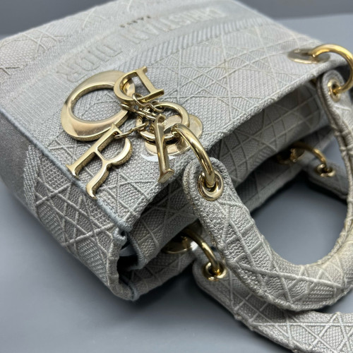 Dior Medium Lady D Lite Canvas Grey Dior Medium Lady D Lite Canvas Grey