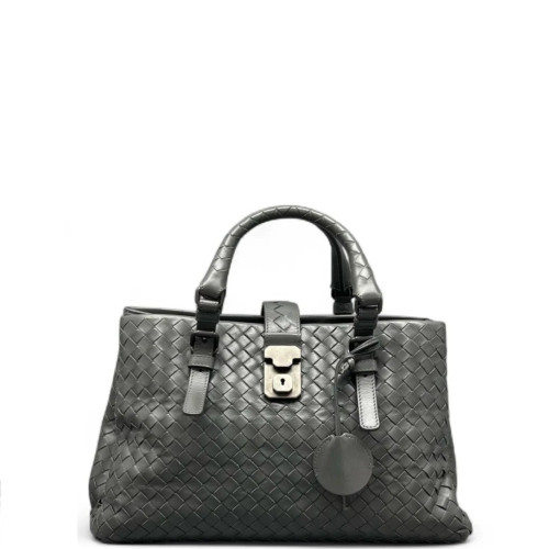 Bottega Veneta Medium Roma Tote Bag Calfskin Intrecciato Grey