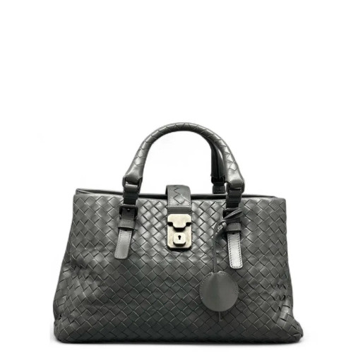 Bottega Veneta Medium Roma Tote Bag Calfskin Intrecciato Grey