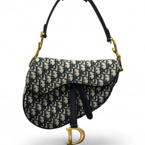 Dior Medium Saddle Bag Oblique Beige Navy Black