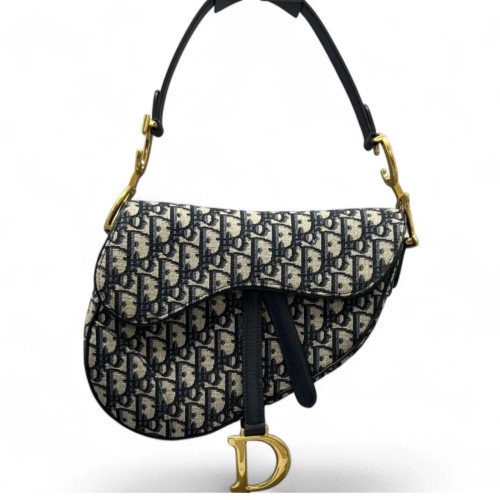 Dior Medium Saddle Bag Oblique Beige Navy Black
