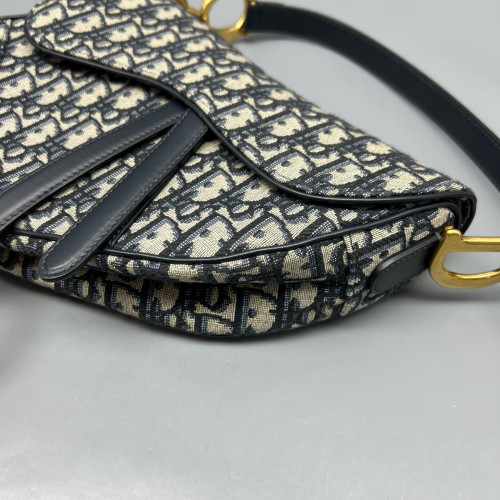 Dior Medium Saddle Bag Oblique Beige Navy Black