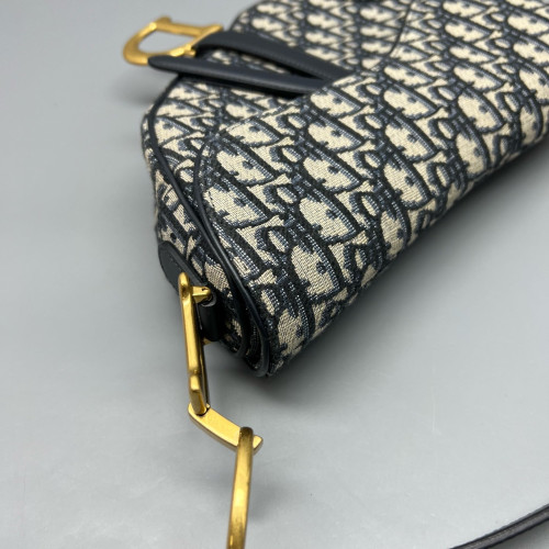 Dior Medium Saddle Bag Oblique Beige Navy Black