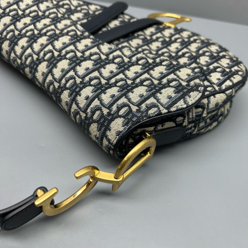 Dior Medium Saddle Bag Oblique Beige Navy Black