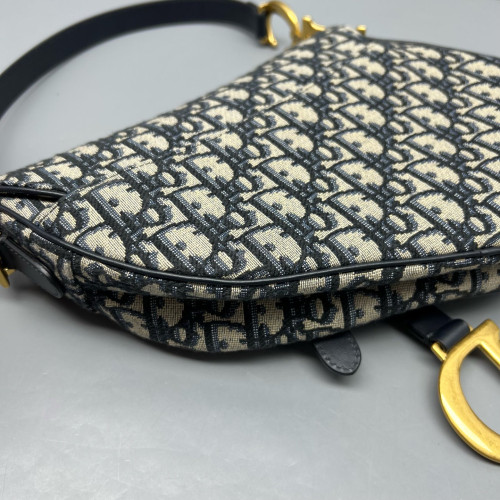 Dior Medium Saddle Bag Oblique Beige Navy Black