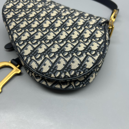 Dior Medium Saddle Bag Oblique Beige Navy Black