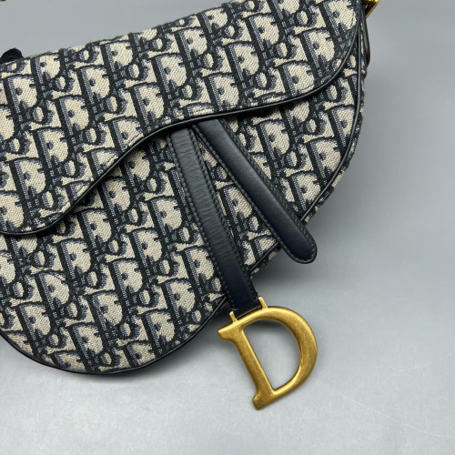 Dior Medium Saddle Bag Oblique Beige Navy Black