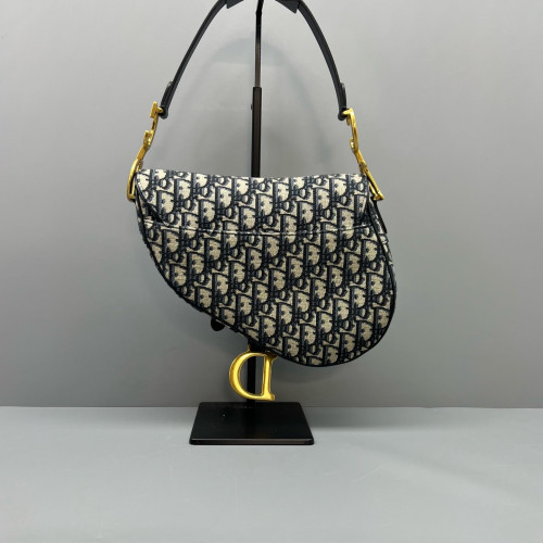 Dior Medium Saddle Bag Oblique Beige Navy Black