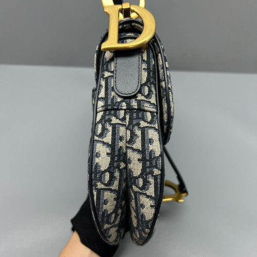 Dior Medium Saddle Bag Oblique Beige Navy Black