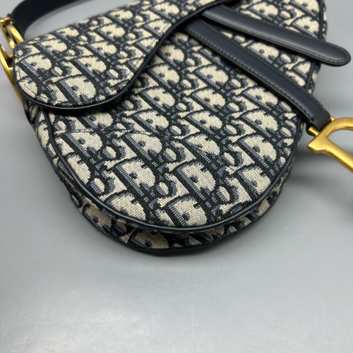 Dior Medium Saddle Bag Oblique Beige Navy Black