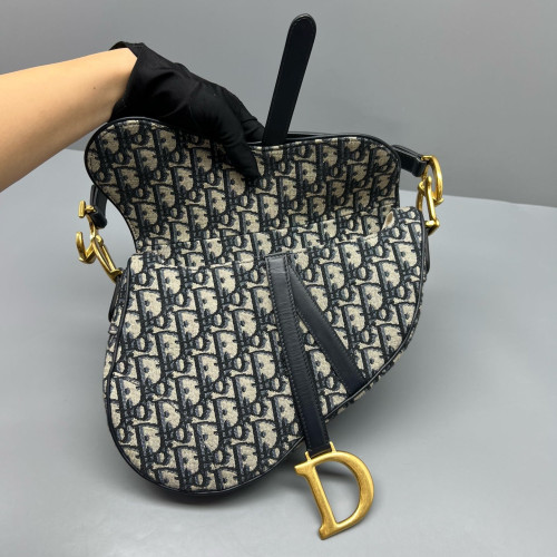 Dior Medium Saddle Bag Oblique Beige Navy Black