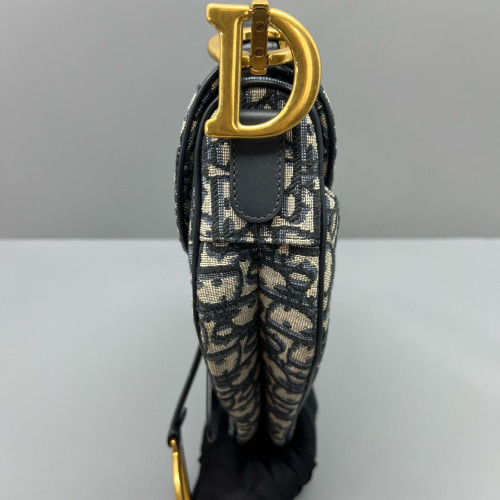 Dior Medium Saddle Bag Oblique Beige Navy Black