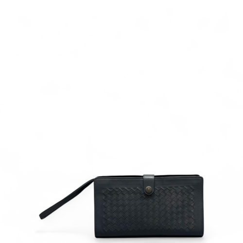 Bottega Veneta Clutch Calfskin Intrecciato Navy Blue